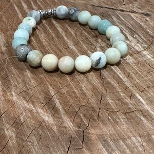 Source Unknown Matte Amazonite Beaded Bracelet in Soft Green and Neutral Tones